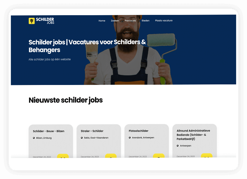 Schilder jobs: Het jobplatform voor schilders. Vacatures voor schilders & behangers: alle schilderjobs op één website. Industriële schilders. Pistoolschilders.